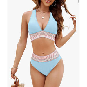 NEW High Waisted Bikini Set Tummy Control Swimsuit 2 Pc Bathing Suit M